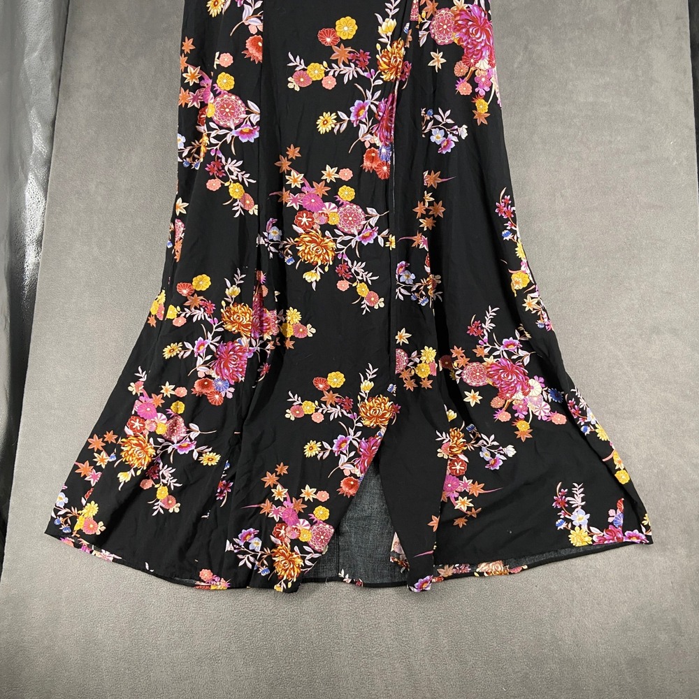 Forever 21+ Womens Plus Size 2X Black Floral V-Neck Cap Sleeve Maxi Dress Slit - Picture 3 of 13
